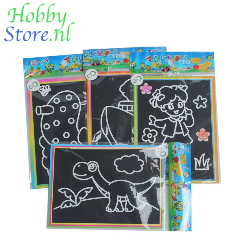 Krastekeningen set 10 stuks 13x9.8cm magisch schilderpapier met houten pen