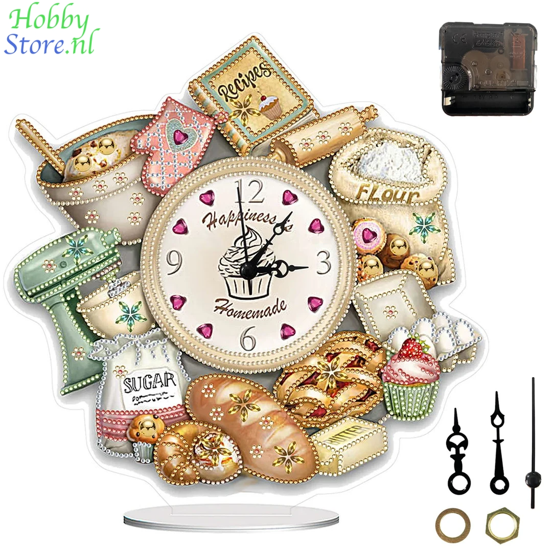 Diamond Painting Klok Bake Time met kristallen steentjes – Uniek tafelornament