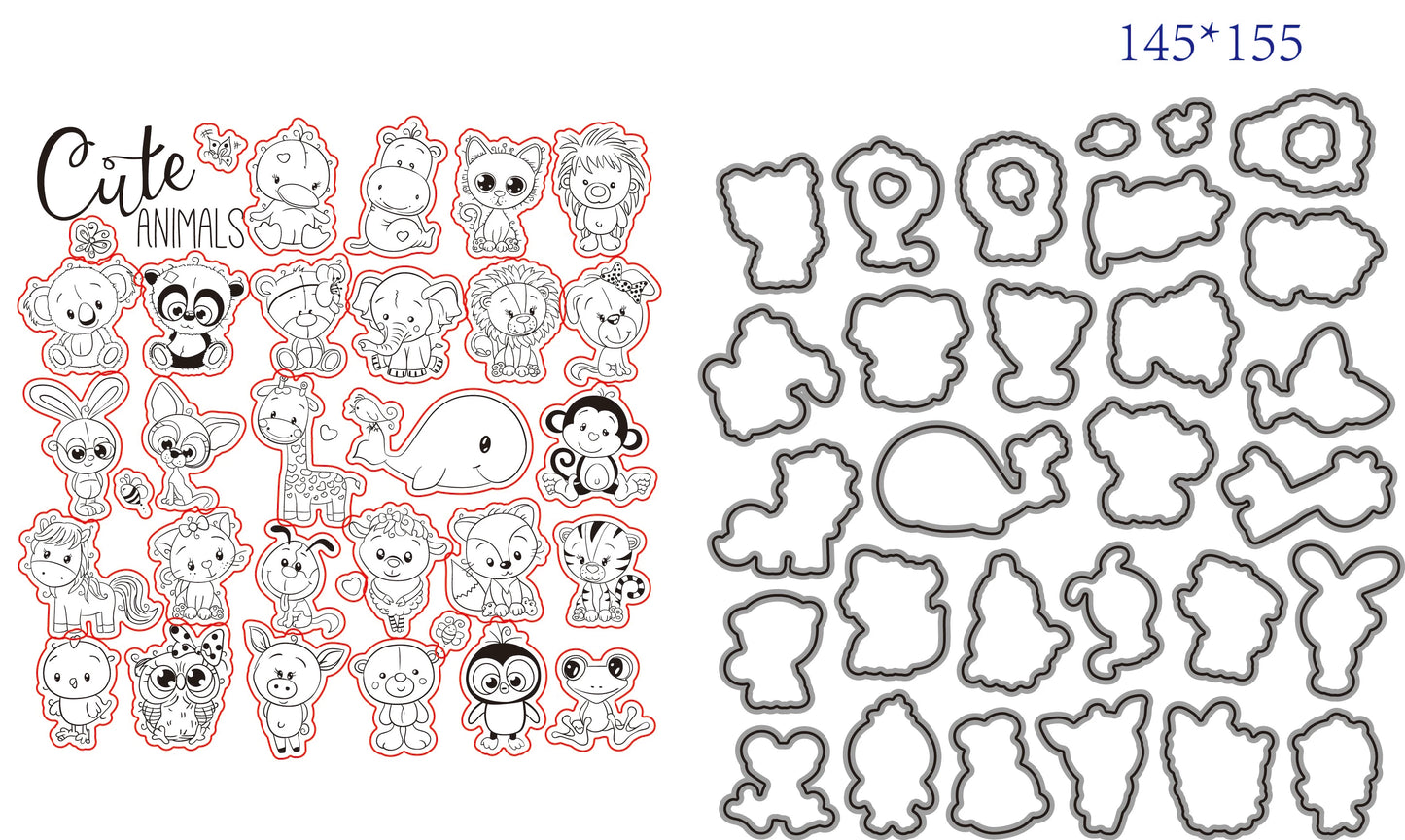 Stempel met snijmal - Schattige dieren voor scrapbooking