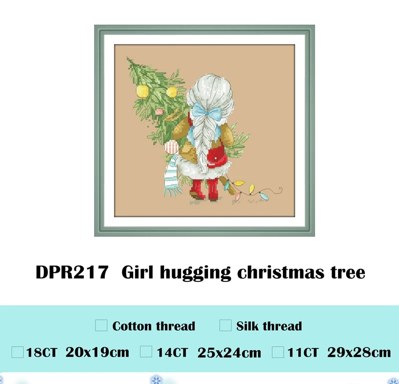 Borduurpakket meisje met kerstboom – kruissteek set
