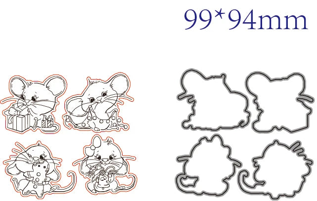 Stempel met snijmal als optie – Muis en dieren patroon (8×9 cm)