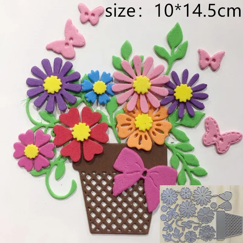 Metalen snijmal Bloempot met vlinder voor scrapbooking kaarten