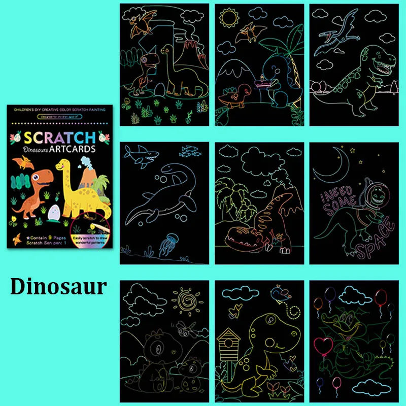Krastekeningen Regenboog Dinosaurus – Creatieve DIY Tekenset voor Kinderen
