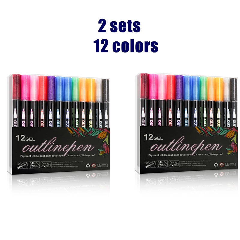 Stiften set dubbele metallic markers met contour effect voor creatief werk