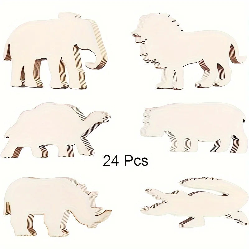 Houten figuur om zelf te kleuren/schilderen - Safari dieren set (24 st.)