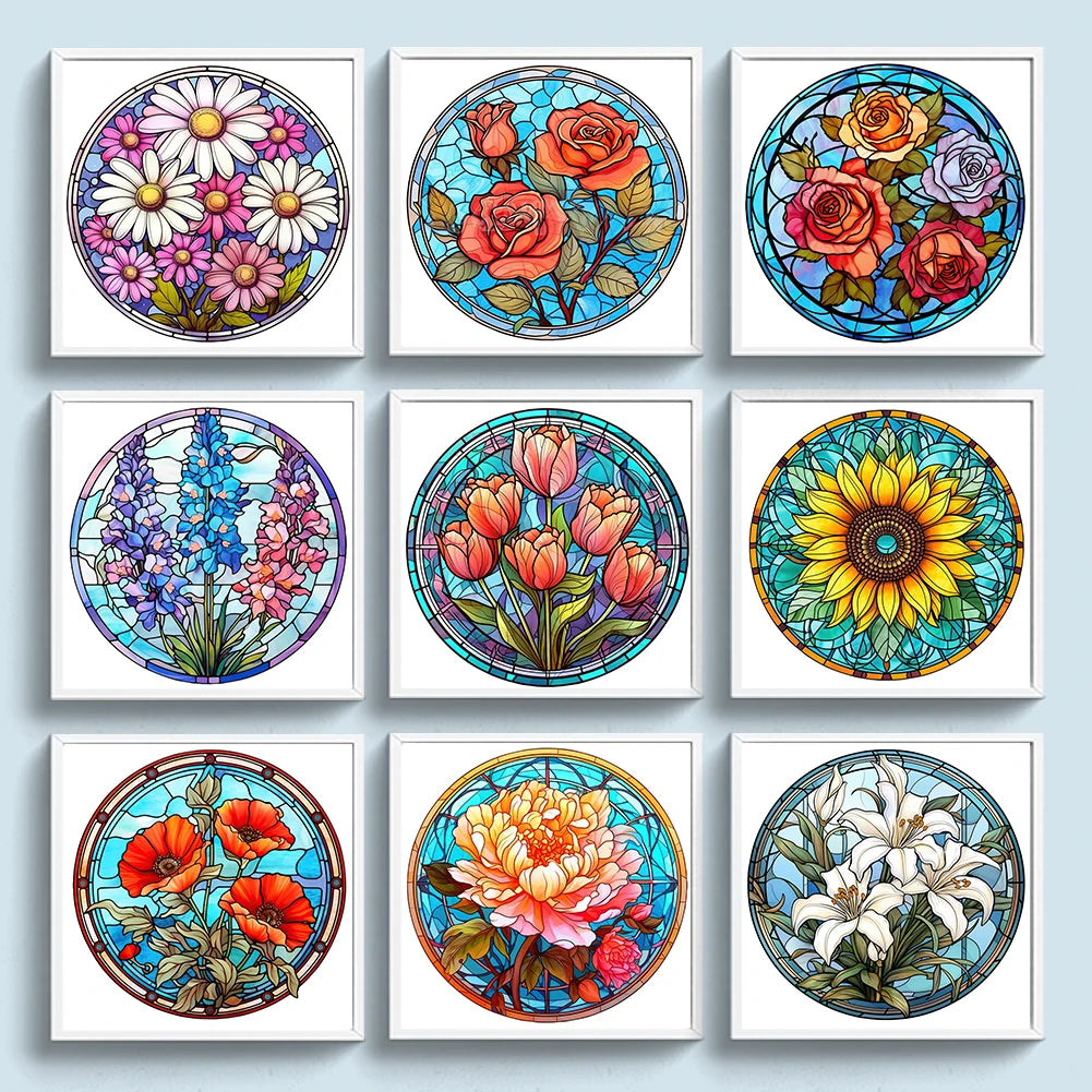 Borduurpakket Glas in lood design Bloem Patroon met Gedrukte Canvas en Eco-katoen