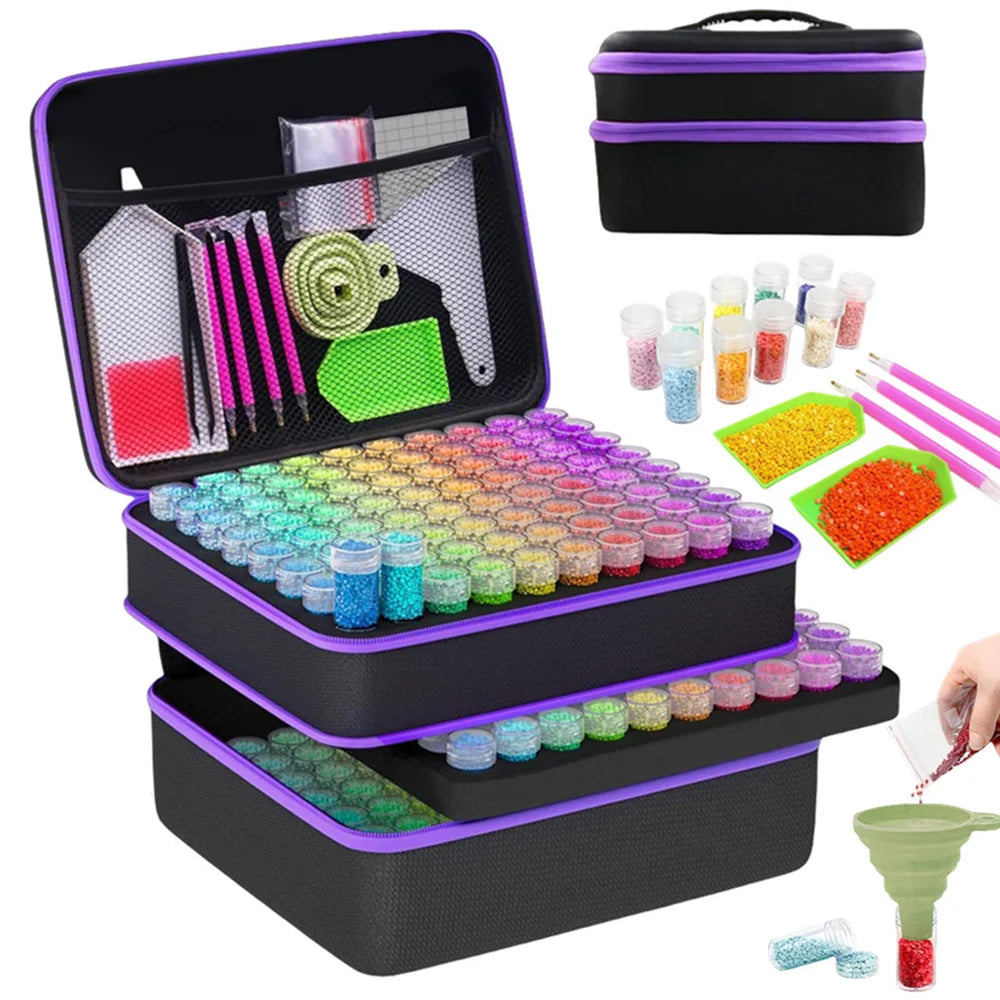 Diamond Painting Koffer met 240 Opbergvakken en Accessoires – 3-laags Opbergbox