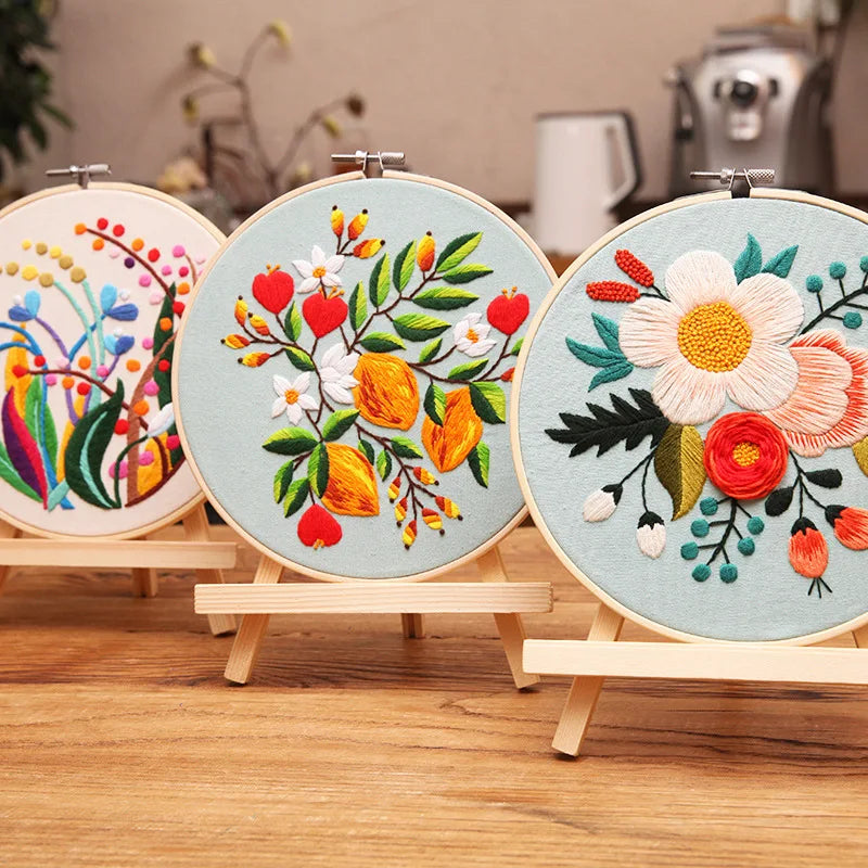 Borduurpakket Rond - Beginnerspakket met Bloemen & Dierenmotief