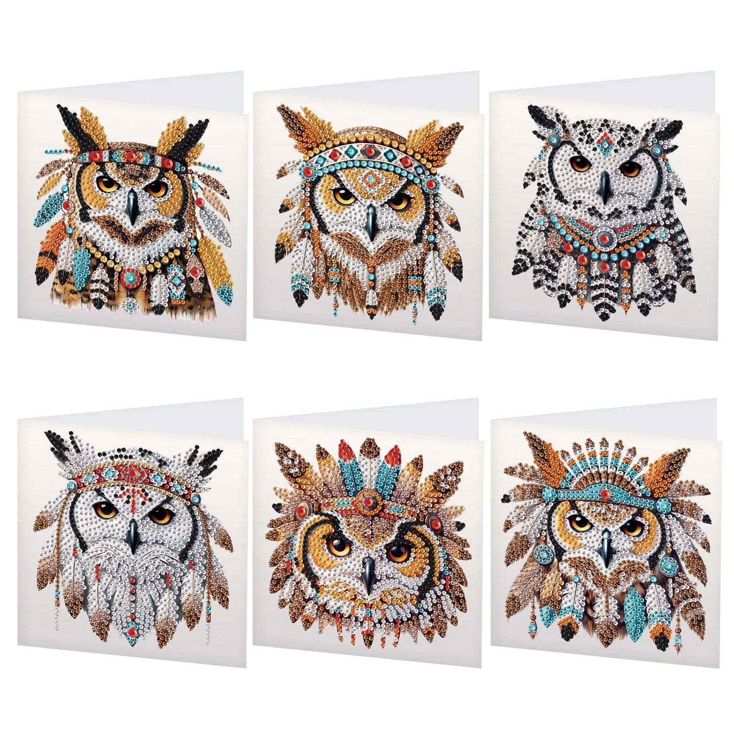 Diamond Painting Wenskaarten set - 6 Luxe Kaarten met Uilenontwerp
