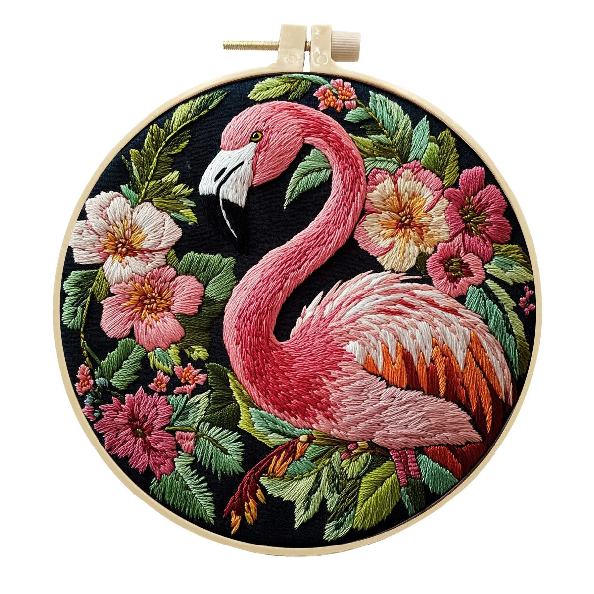 Borduurpakket rond - Flamingo bloemen starterset met patroon en accessoires