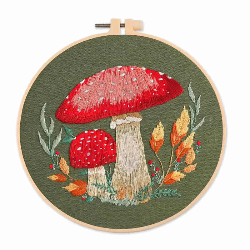 Borduurpakket Paddenstoel & Bloemen – Inclusief Borduurring (20 cm)