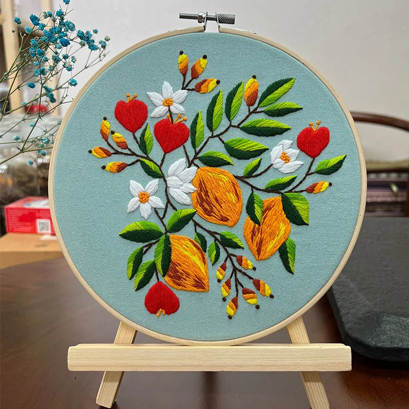 Borduurpakket rond - Konijn met bloemen kruissteek set voor beginners