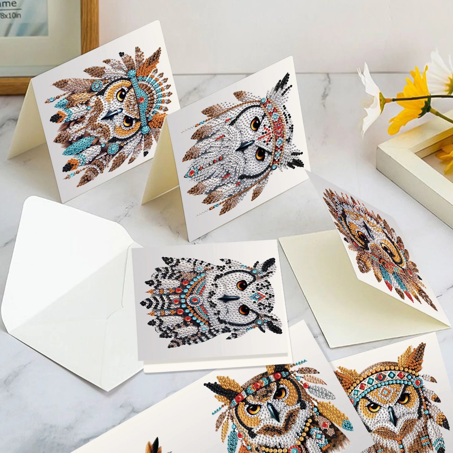 Diamond Painting Wenskaarten set - 6 Luxe Kaarten met Uilenontwerp