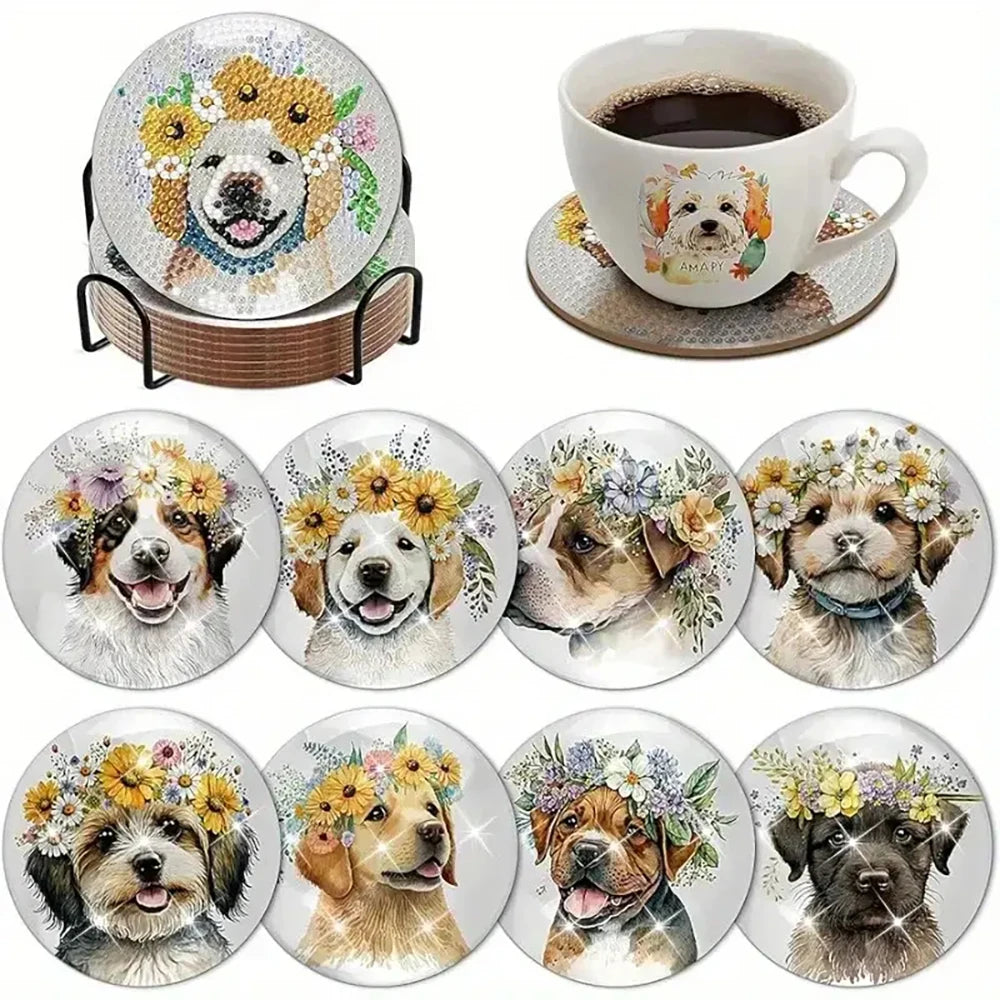 Diamond Painting Onderzetters - Mandala Puppy Set (8 stuks) met Houder
