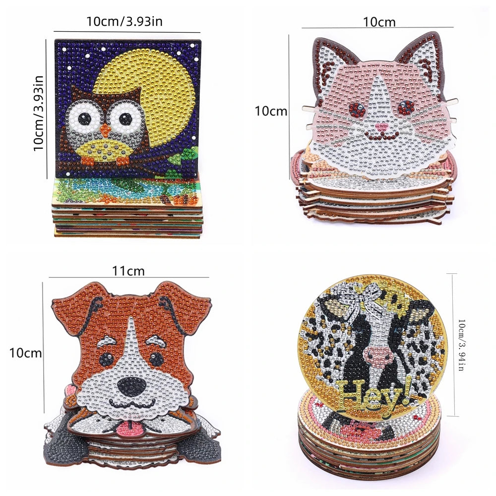 Diamond Painting Onderzetters Koeien, honden of katten met Houder