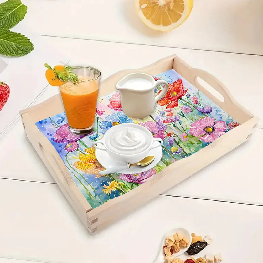 Diamond Painting Dienblad met Handvat - Houten Decoratief Dienblad met Kleurrijke Patronen - Voor Ontbijt, Snacks en Decoratie