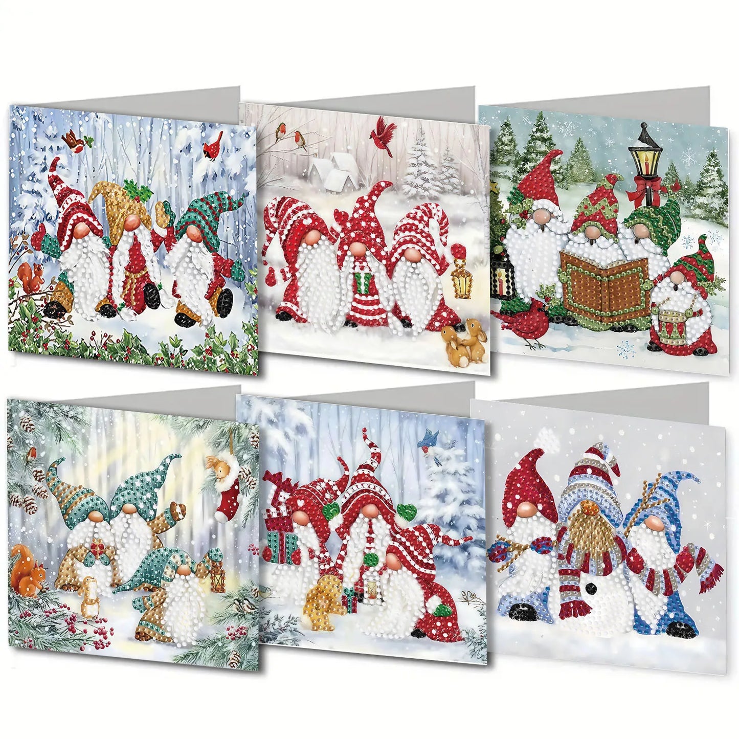 Diamond Painting Kerstkaarten set met Kabouters en Sneeuwpoppen