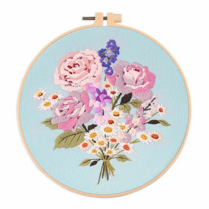 Borduurpakket Rond – Beginnerspakket met Bloemen & Dierenpatroon