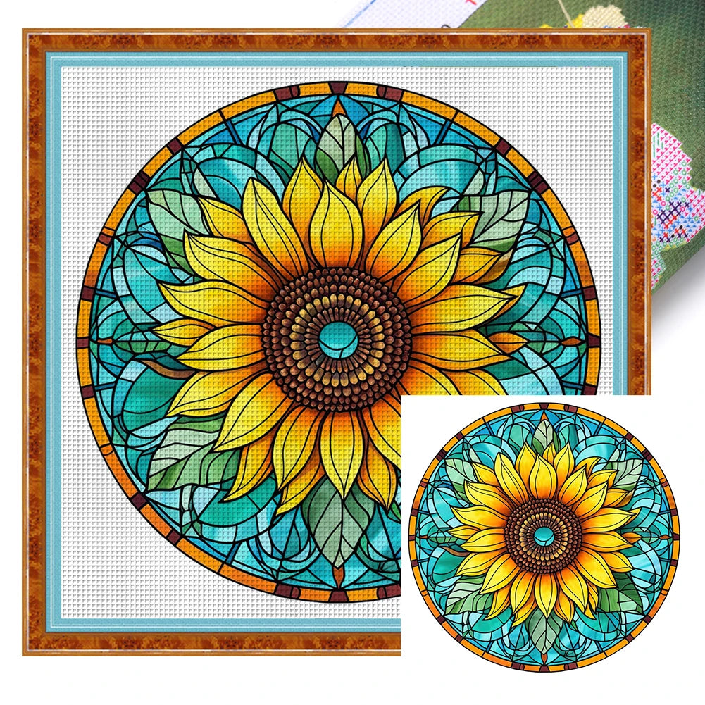 Borduurpakket Glas in lood design Bloem Patroon met Gedrukte Canvas en Eco-katoen