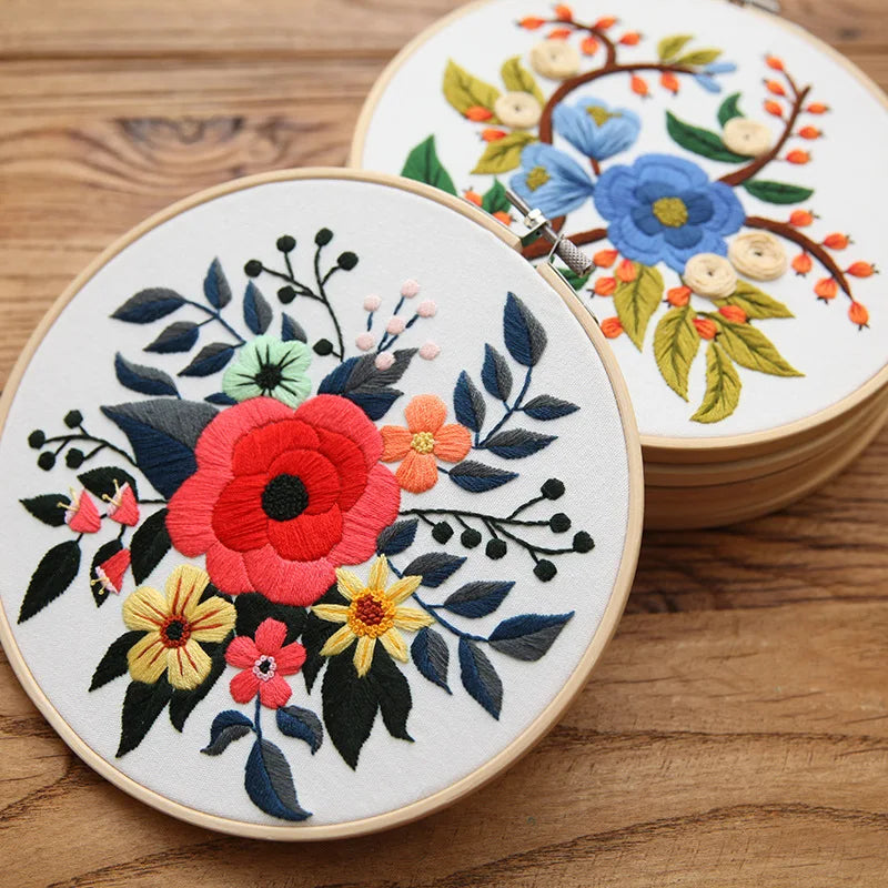 Borduurpakket Rond - Beginnerspakket met Bloemen & Dierenmotief