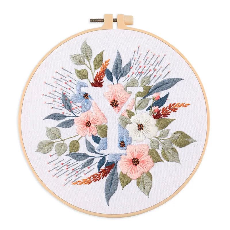 Borduurpakket Rond Bloemen Alfabet O-Z Kruissteek voor Beginners