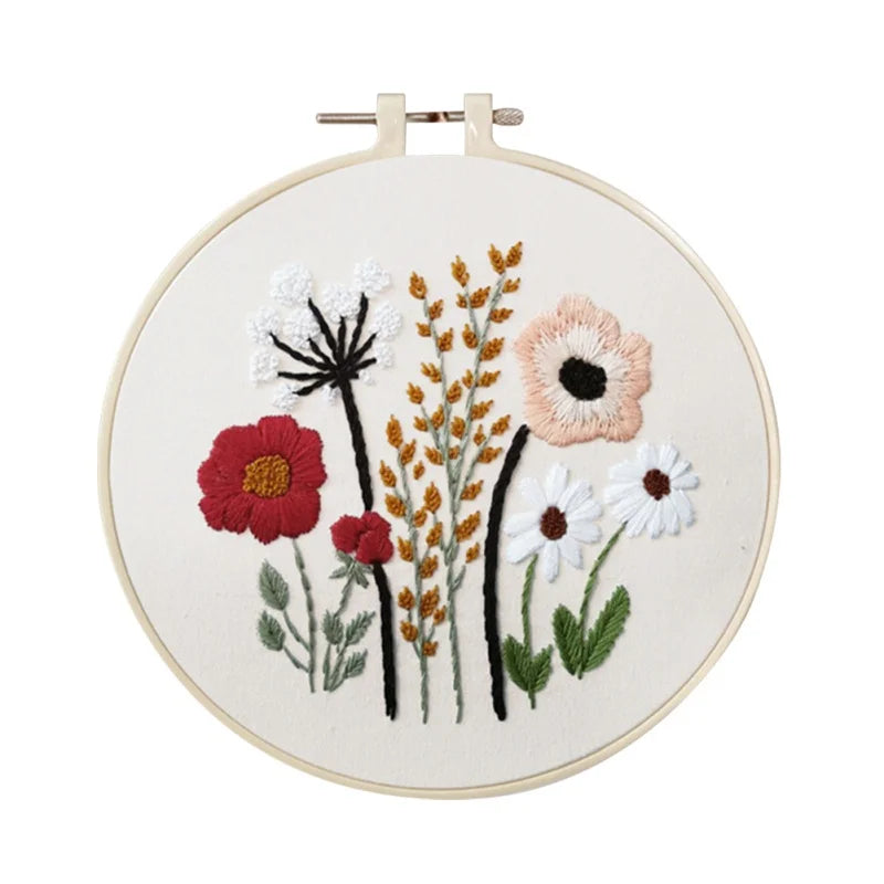 Borduurpakket Rond Bloemen – Compleet met Patronen en Garen