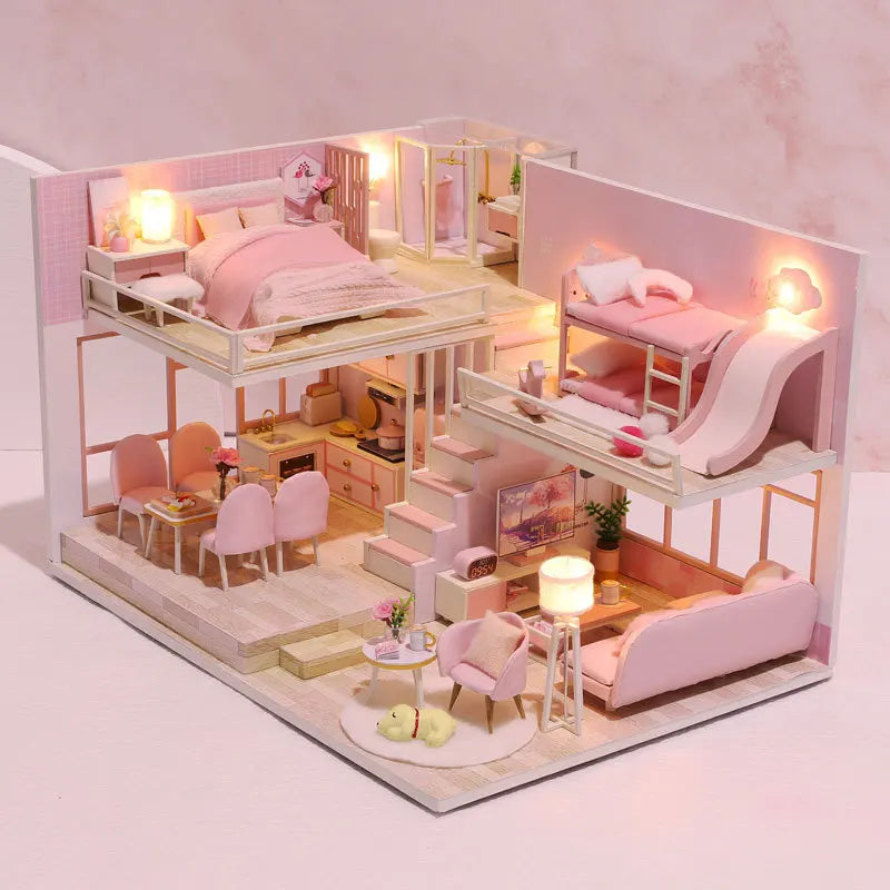 Zelfbouw Miniatuurhuisje met Meubels en Verlichting – Hout en Decoratie