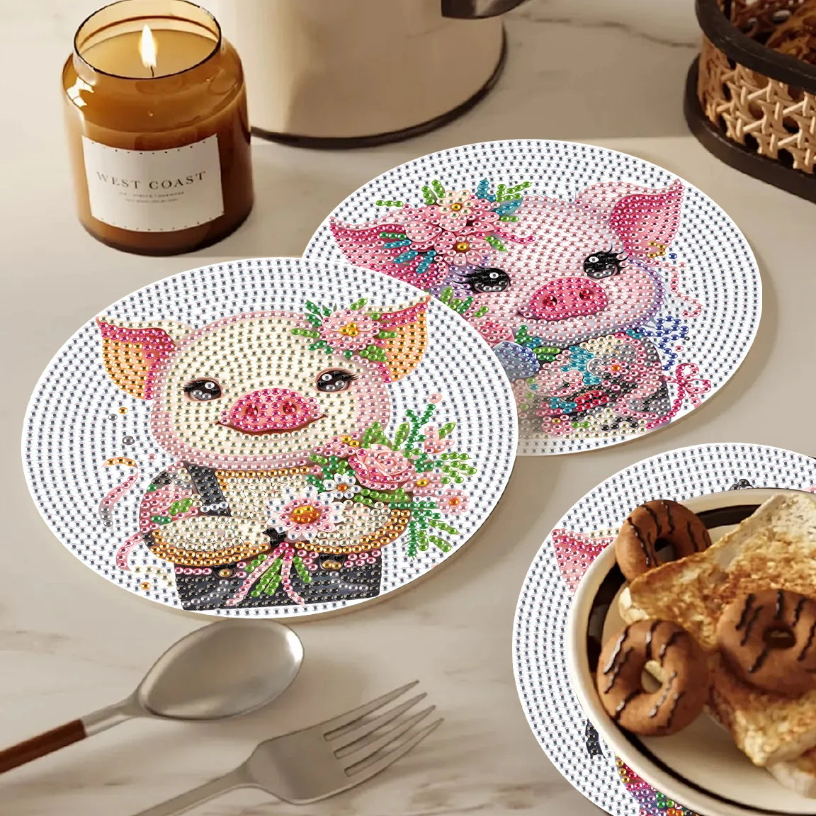 Diamond Painting Placemat set – Varkentje design voor creatieve tafeldecoratie
