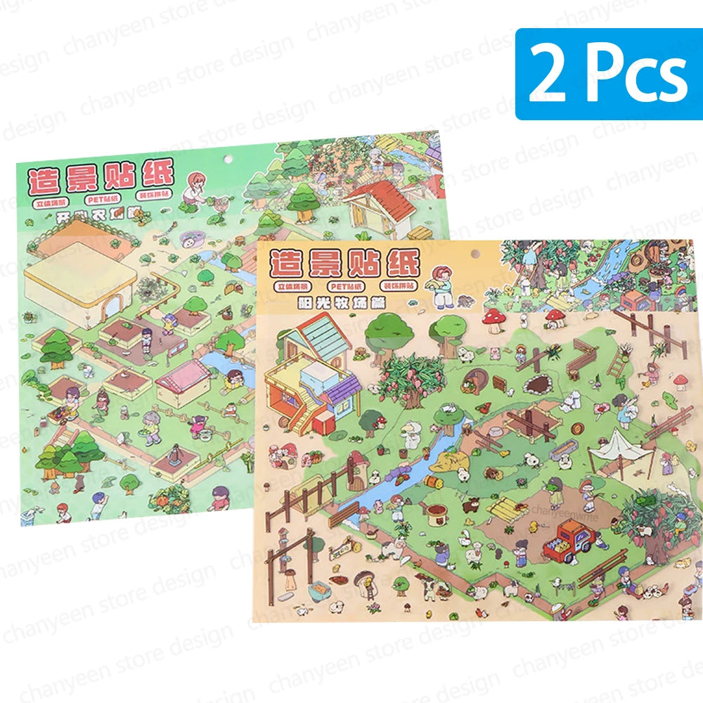 Sticker Homestyling set Cartoon Boerderij en Ranch Landschap