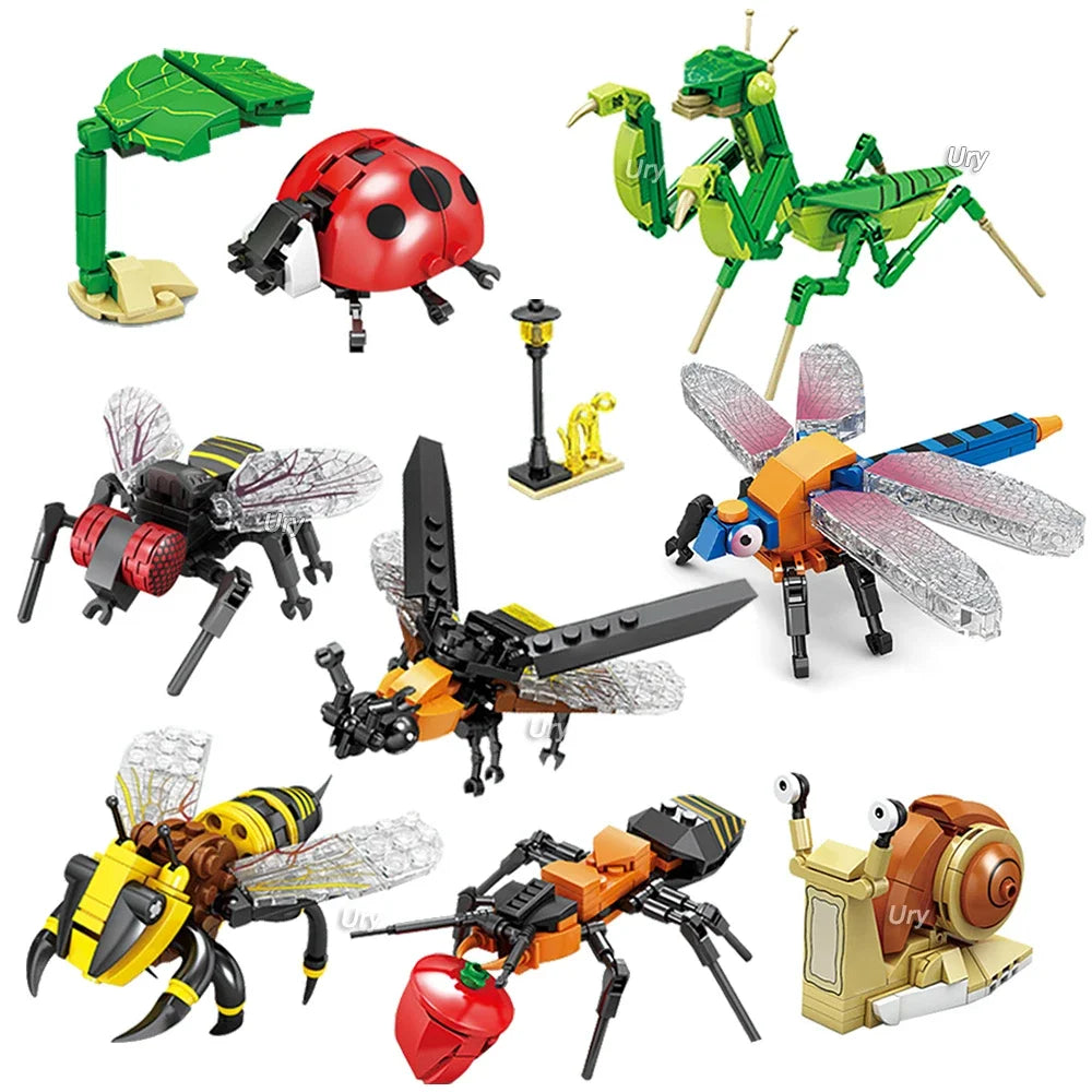 Bouwpakket Insectenmodel Bij, Vlinder, Krekel & Sprinkhaan – Creatief Blokkenplezier