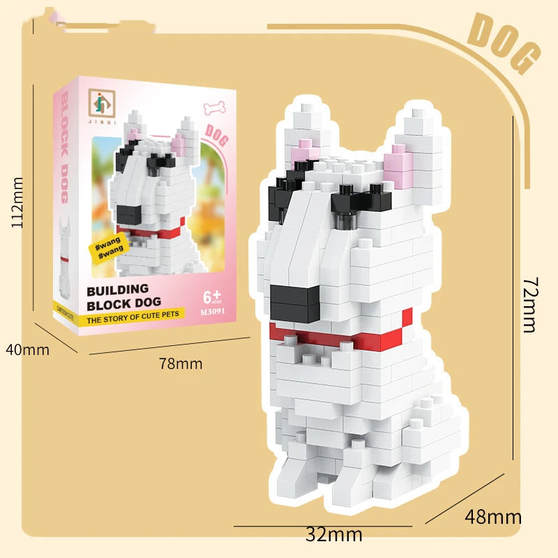 Bouwpakket schattige Husky & kat speelgoed – mini blokjes puzzelplezier