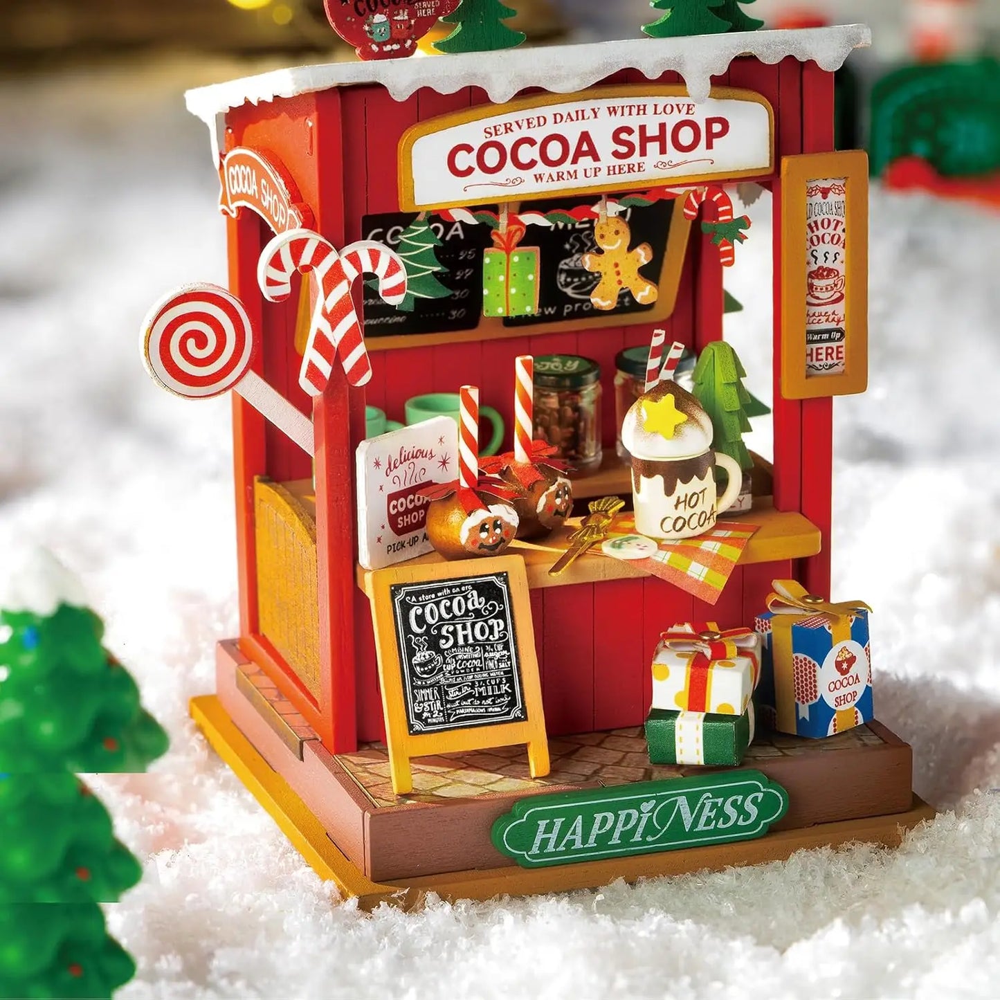 Zelfbouw miniatuur huisje met kersthaard – knus wintertafereel