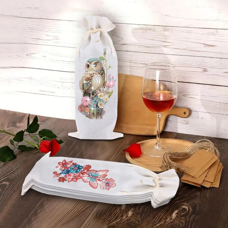 Diamond Painting wijnfles tas set met kolibrie, vlinder en bloemen