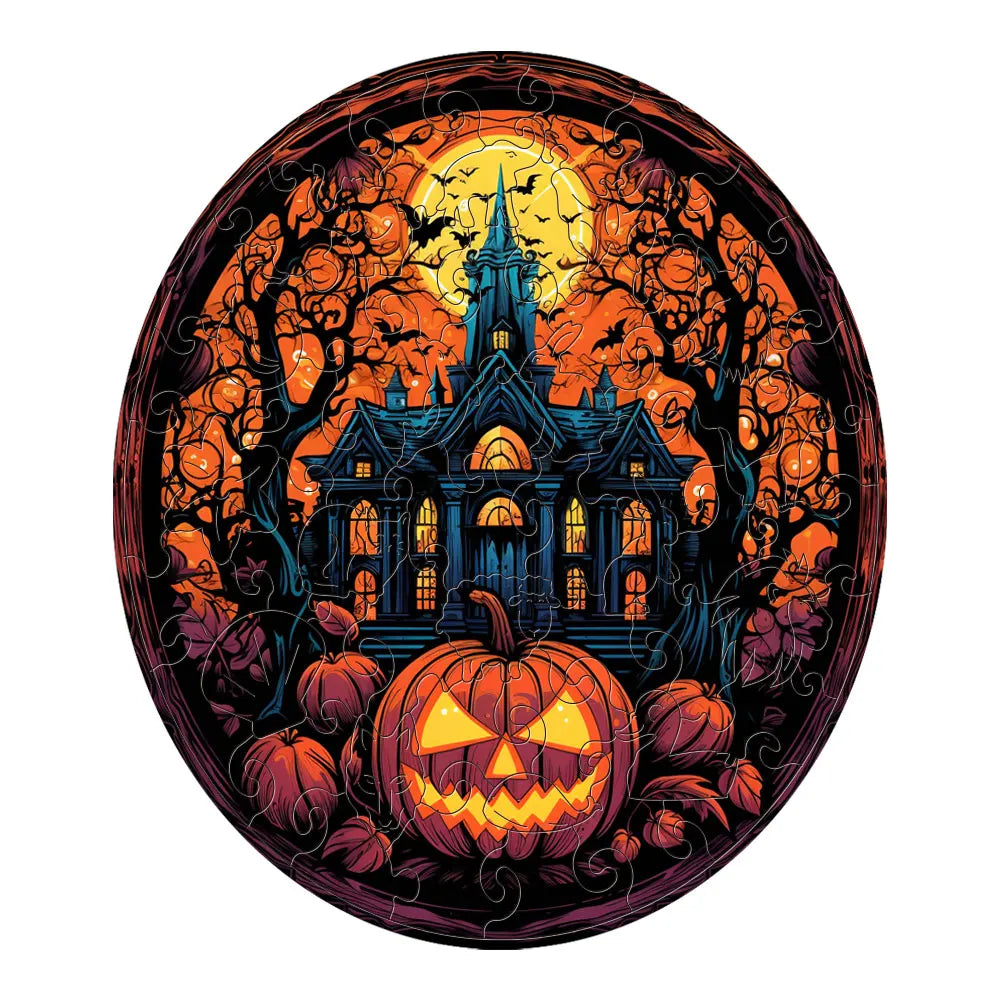Houten figuren puzzel - Halloween Pompoen | 3D puzzel met unieke vormen