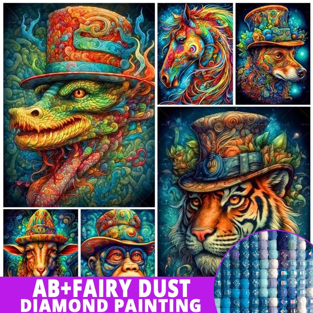AB Diamond Painting op canvas – Dierenriem met Tijger, Paard en Hond