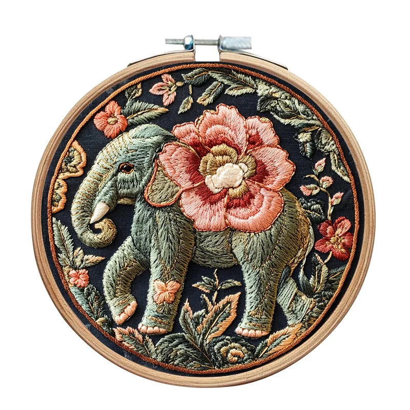 Borduurpakket rond - Olifant kruissteek met garen en naalden
