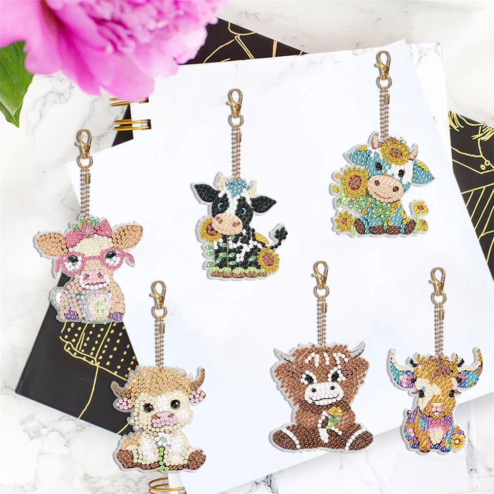 Diamond Painting Sleutelhangers Schattige Dieren | 6 Stuks Dubbelzijdig