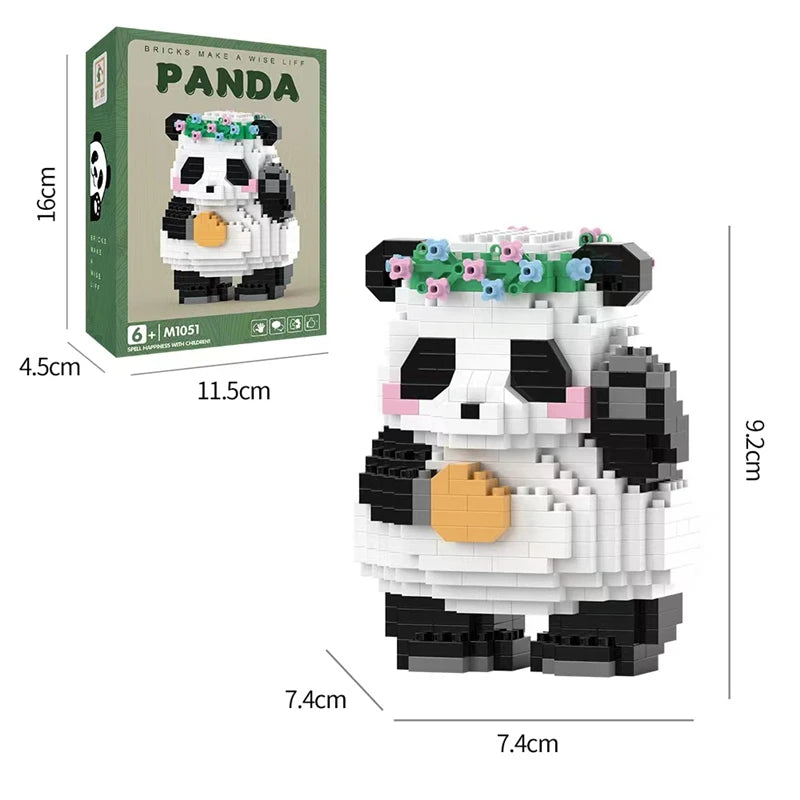 Bouwpakket Panda met Bloemen – Schattige Mini Blokken voor Jong & Oud