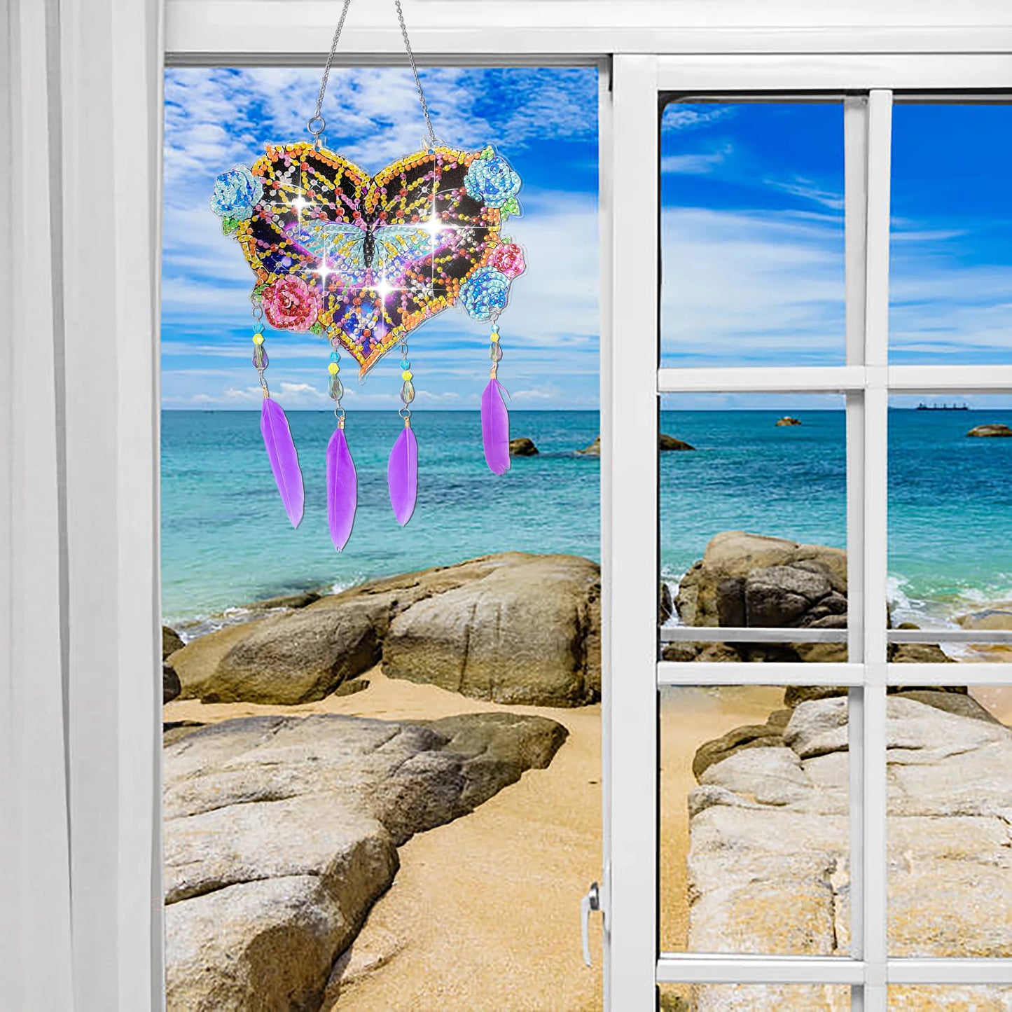 Diamond Painting Dromenvanger Hart – Dubbelzijdige Windgong met Veren - FL024