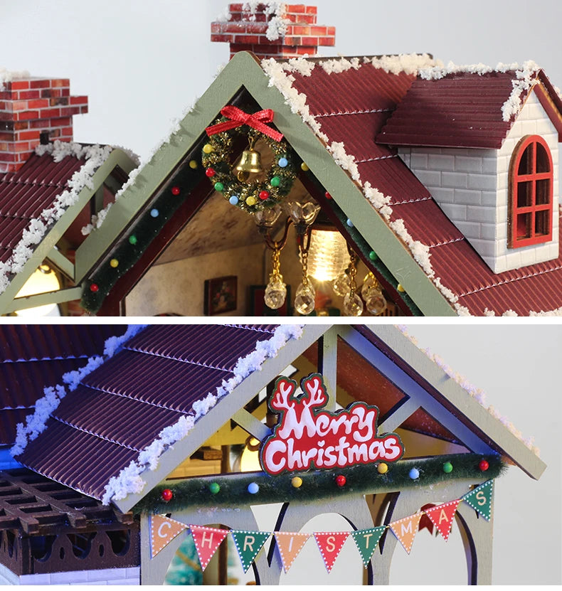 Kerst Zelfbouw miniatuur huisje Christmas Night – Warm interieur met muziekdoos
