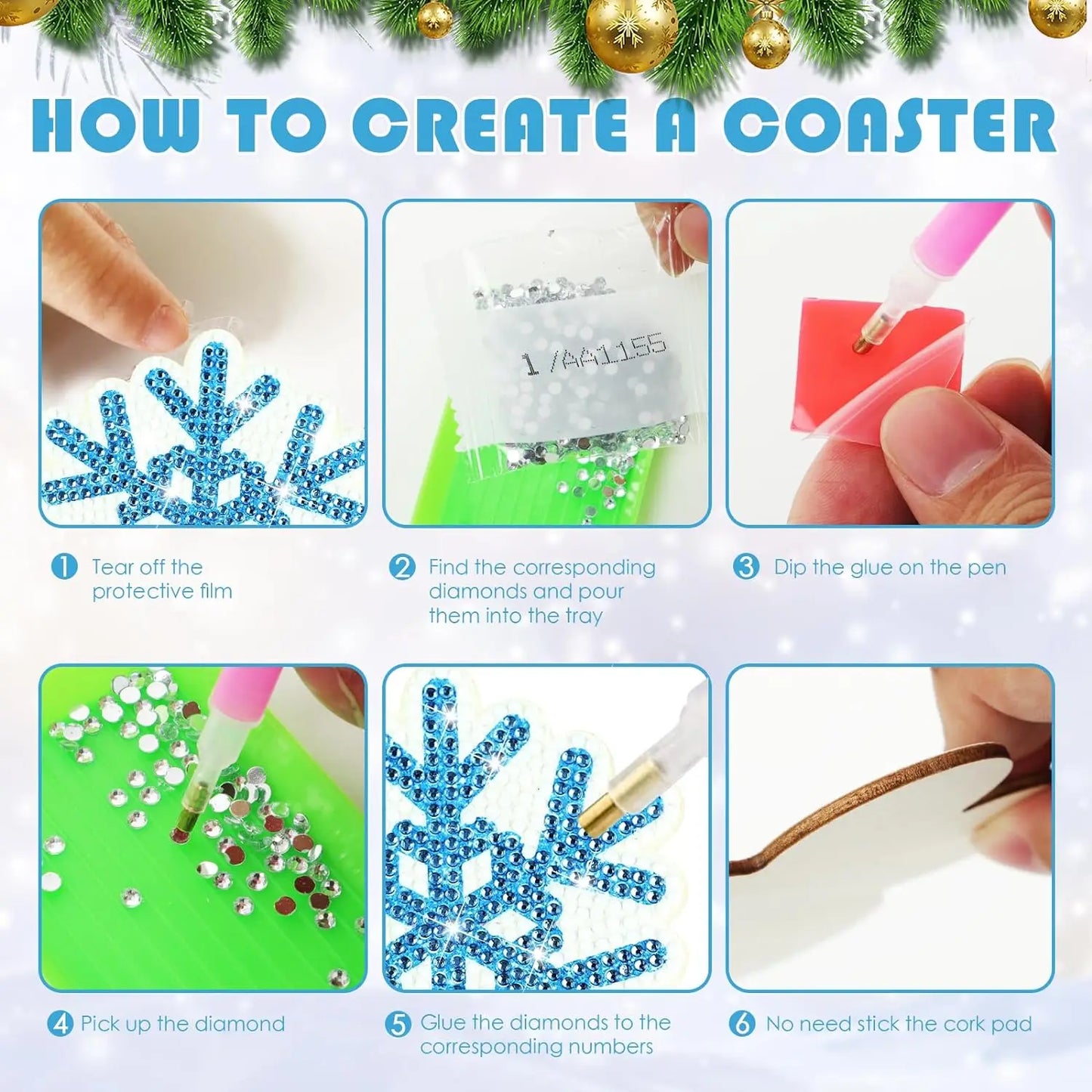 Diamond Painting Onderzetters Kerst – Set van 10 met Houder