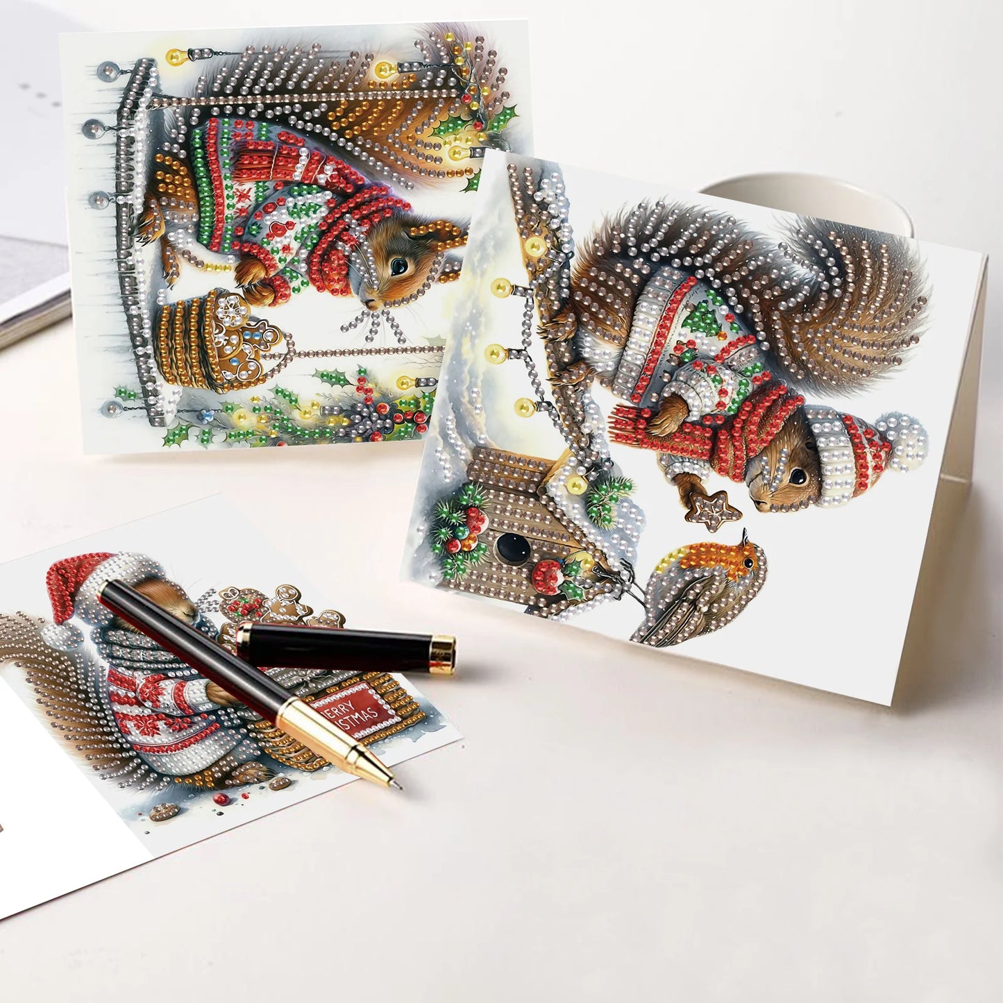 Diamond Painting Kerstkaarten set kerst eekhoorn wenskaarten met enveloppen 6 stuks
