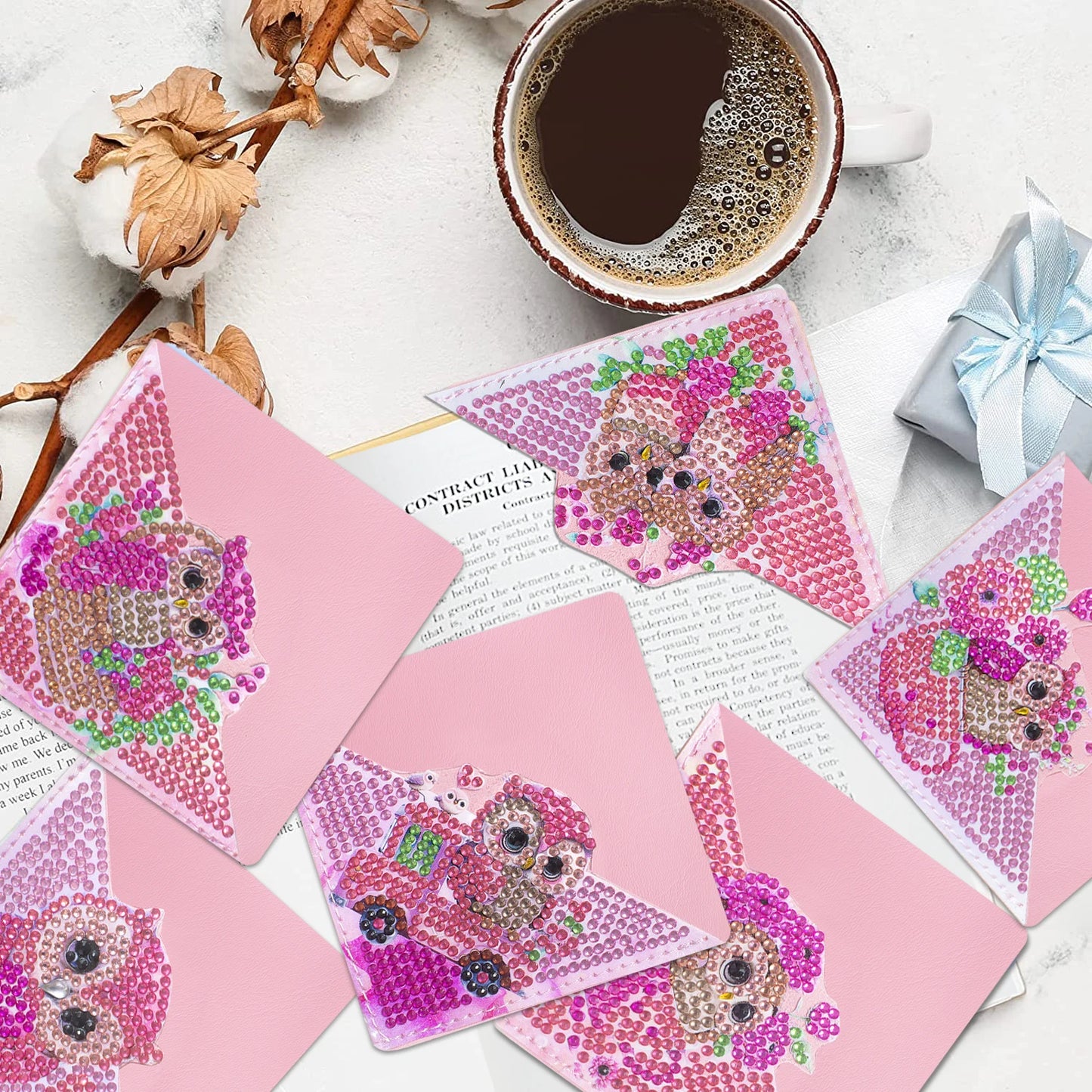 Diamond Painting Boekenlegger Hoekjes Vlinder en Katten - Set van 6 Stuks