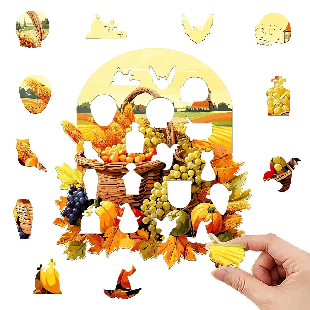 Houten figuren puzzel gele pompoen Halloween cadeau ontspanning