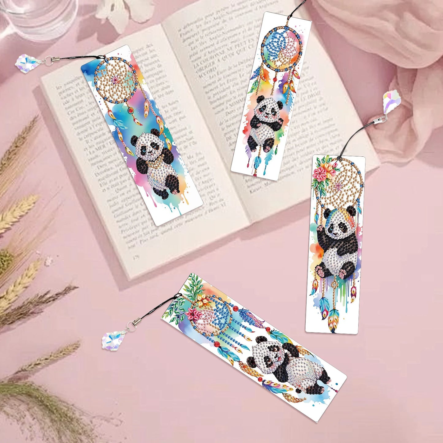 Diamond Painting Boekenlegger Panda en Vos Set van 8 Stuks