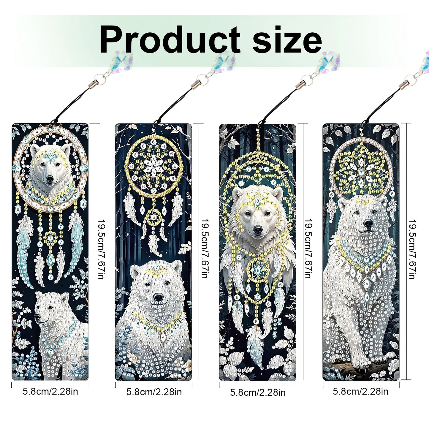 Diamond Painting Boekenlegger Witte Vos en Beer Set met 8 Stuks