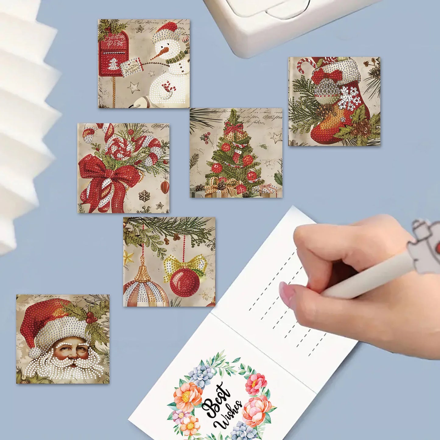 Diamond Painting Kerstkaarten set 6-delig met sneeuwpop thema
