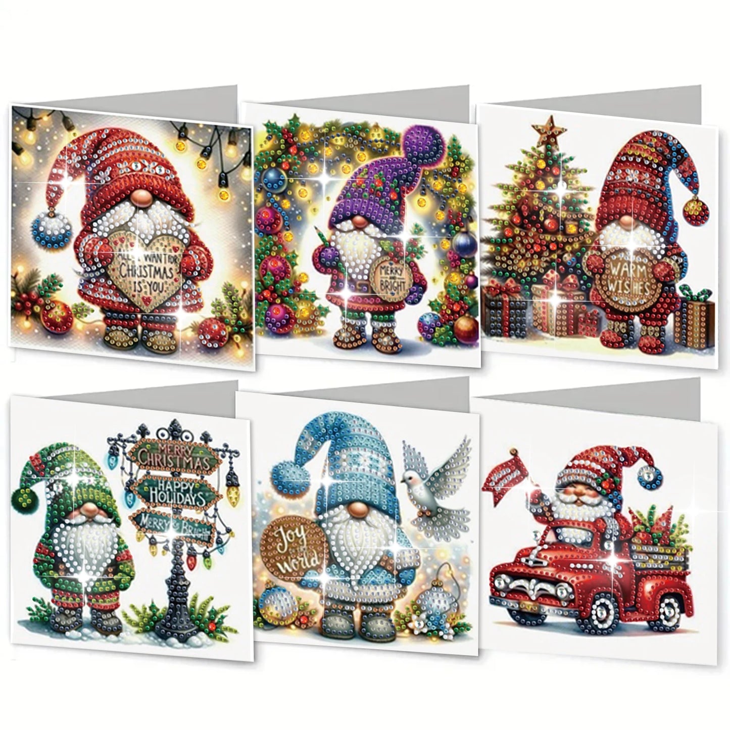 Diamond Painting Kerstkaarten set - 6 Stuks - Kerstgroeten en Wensen