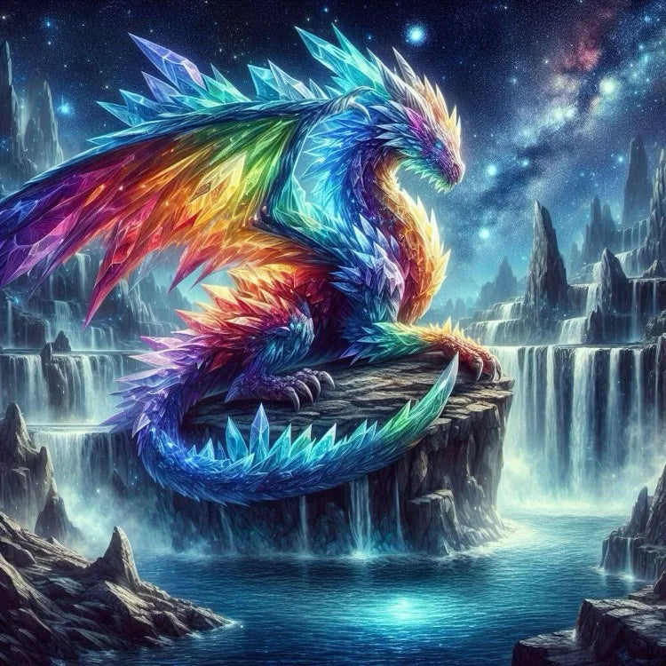 AB Diamond Painting op canvas Fantasy Dieren – Kleurrijke Phoenix, Draak en Leeuw