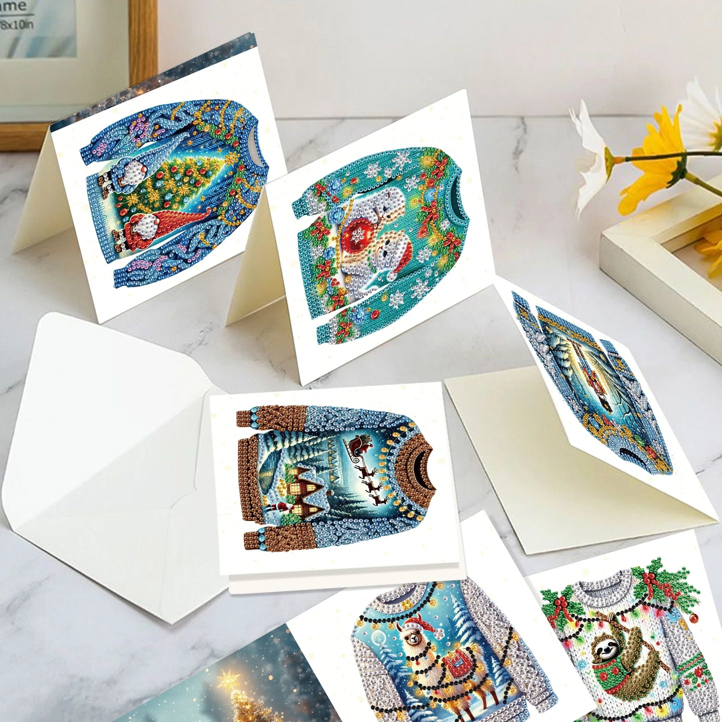 Diamond Painting Kerstkaarten set - Sweater Thema Wenskaarten 12 stuks